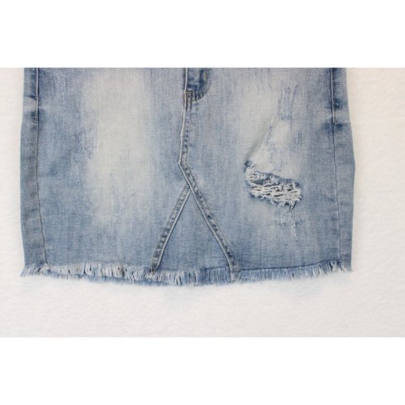 KanCan Los Angeles Skirt Women 5 / 26 Blue Distressed Denim Raw Hem Mini Casual - Picture 13 of 13
